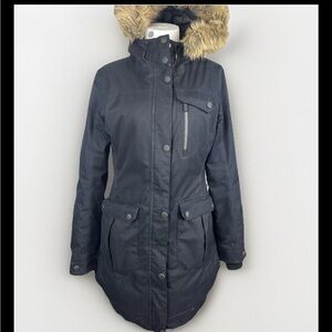 Woman’s black firefly parka jacket fur lined hooded multi pocket
